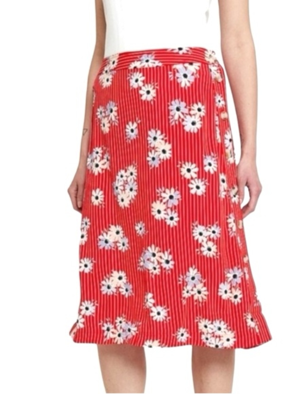 Madewell Red Floral Button-Side Midi Skirt - Picture 2 of 2